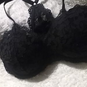 V.S. PINK Black Date Lace Racerback Bra 32D